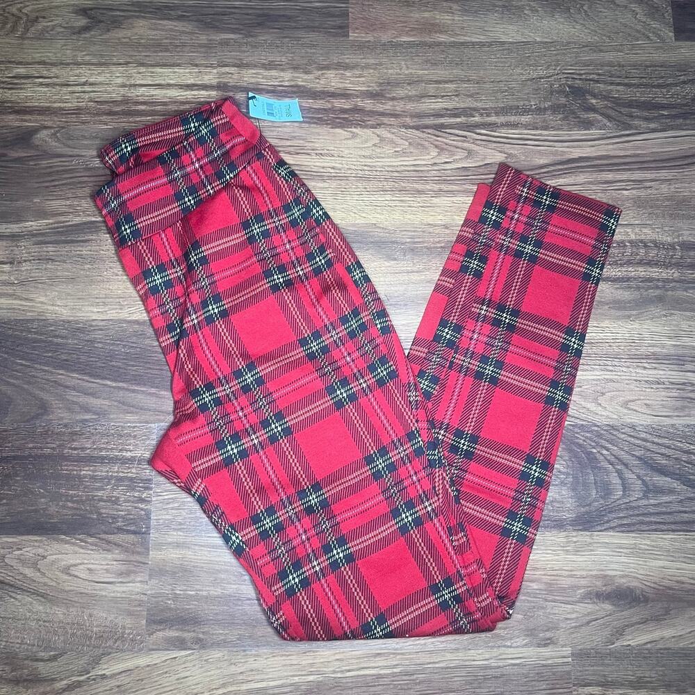 NEW Bar III Red Plaid Casual Grunge Punk Skinny Pants Stretchy Leggings Small